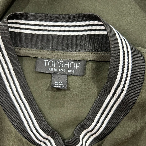 TOPSHOP Army Green Button-up Long-sleeve with Ribbed Collar/Arm US Size 4 - Picture 4 of 5